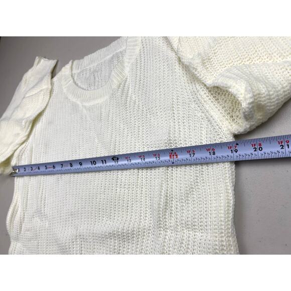 Women's Small Off White Cream Long Sleeve Crop Sweater Rib Knit Lightweight Top - Picture 3 of 7